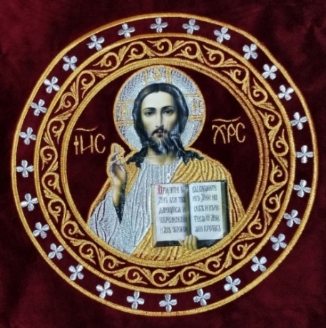 Покровці та воздух з вишивкою, ікона Спаситель, з бахромою