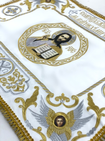 Покровці та воздух з вишивкою, ікона Спаситель, з бахромою