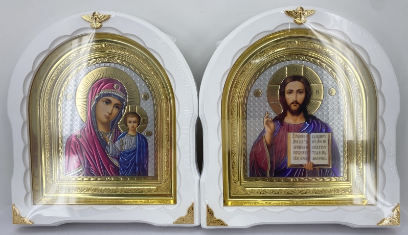 Ікони "Вінчальна пара" ((літ кольор.) біл. без пат., рам. зол.) 27х25см