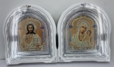 Ікони "Вінчальна пара" ((літ. купол жов. блак.) біл. ср. пат. ср. рам.) 27х25см