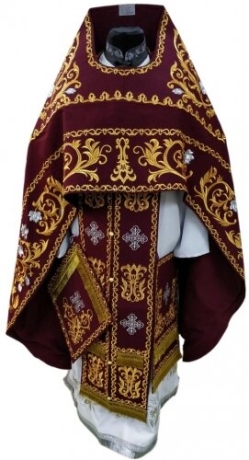 Облачение священника, вишитое на габардине, вишивка "Роза" с вишитим галуном