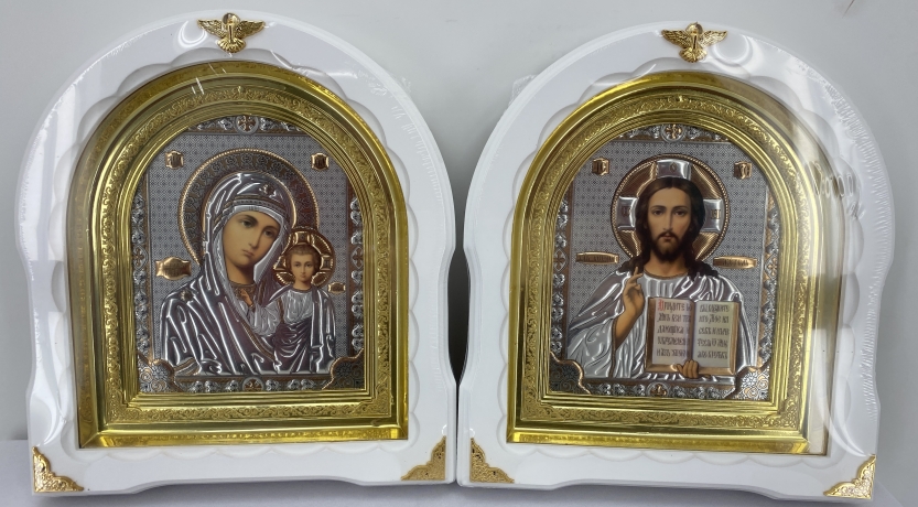 Ікони "Вінчальна пара" ((літ тиснен.) біл. без пат., рам. зол.) 27х25см