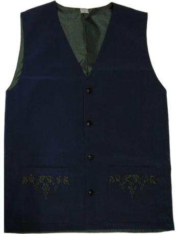 Жилетка з вишивкою "Виноград" синього кольору, тканина мокрий шовк