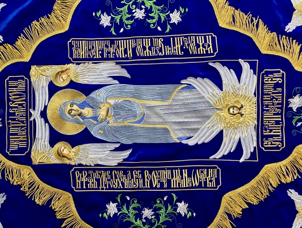 Плащаниця Богородиці на оксамиті (Ангели, срібло) (вишивка тюльпан, вишита середина)
