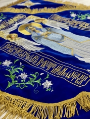 Плащаниця Богородиці на оксамиті (Ангели, срібло) (вишивка тюльпан, вишита середина)