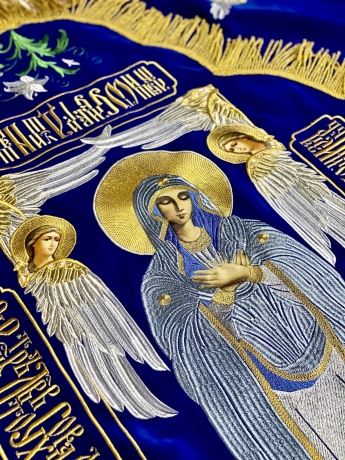 Плащаниця Богородиці на оксамиті (Ангели, срібло) (вишивка тюльпан, вишита середина)