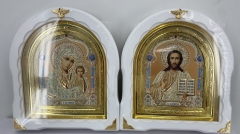 Ікони &quot;Вінчальна пара&quot; ((літ. куп. жов. блак.) біл. без пат., рам. зол.) 27х25см