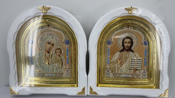 Ікони "Вінчальна пара" ((літ. куп. жов. блак.) біл. без пат., рам. зол.) 27х25см