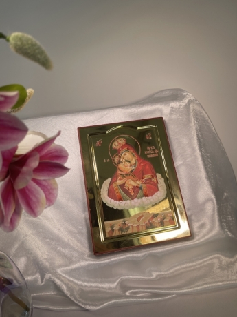 Ікона Богородиці "Почаївська" друкована на дощечці, блискуча