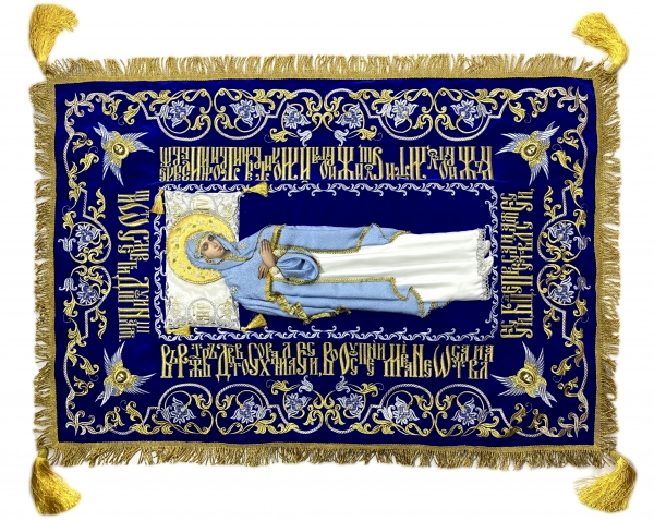 Плащаниця Богородиці на оксамиті 120х80см (Ангели, срібло) (вишивка виноград, вишита та розсшита середина)