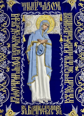 Плащаниця Богородиці на оксамиті 120х80см (Ангели, срібло) (вишивка виноград, вишита та розсшита середина)