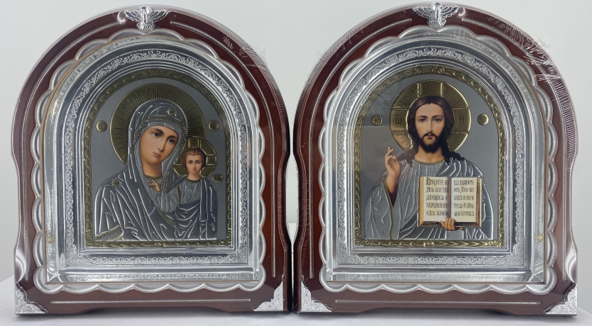 Ікони "Вінчальна пара" літ. сіра, кор. ср. пат. ср. рам. 27х25см