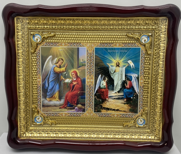 Ікона подвійна Благовіщення | Воскресіння Христове 48х42см