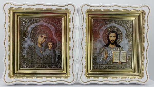 Ікони "Вінчальна пара" літ. купол - квітка, біл., пат. зол. 27х24см 