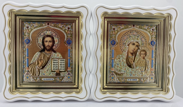 Ікони "Вінчальна пара" літ. купол - зол. блак., біл., пат. зол. 27х24см 