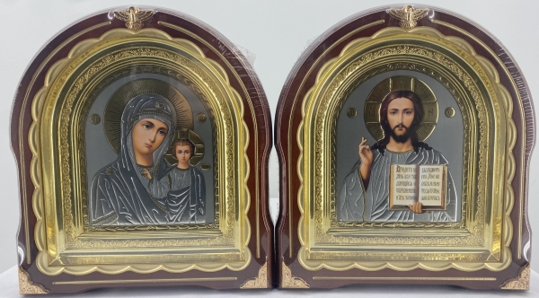 Ікони "Вінчальна пара" літ. сіра, кор. зол. пат., рам. зол. 27х25см