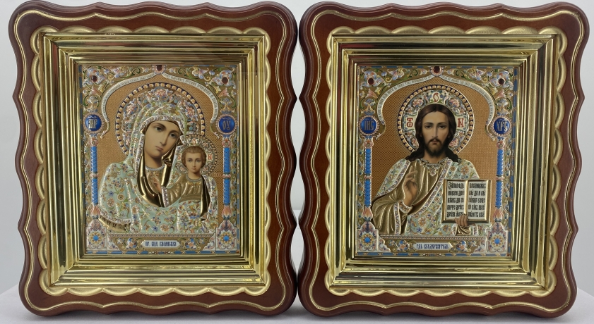 Ікони "Вінчальна пара" літ. купол - зол. блак., кор., пат. зол. 27х24см  