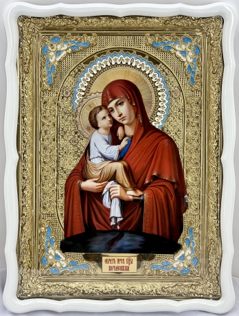 Ікона Богородиці "Почаївська" 82х61 біл. рам. блак. ем.