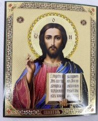 Ікона Спаситель, кольорова, зол фон, 12х10см