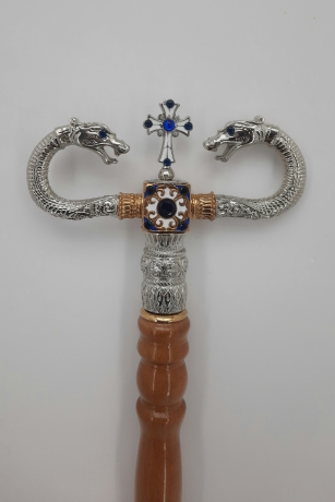 Жезл дерев`яний комб., (з зміями) емаль та камінчики 149х15,5см