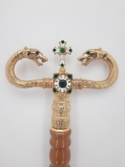 Жезл дерев`яний під зол., (з зміями) емаль та камінчики 149х15,5см