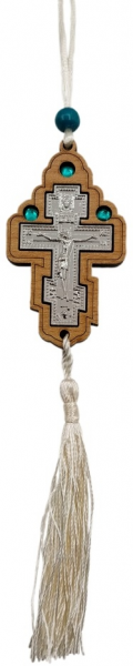 Подвеска Крест в дереве белая эмаль бел.к.