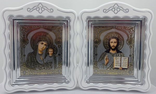 Ікони "Вінчальна пара" літог. купол квітка, біл. пат. ср. 30х24см