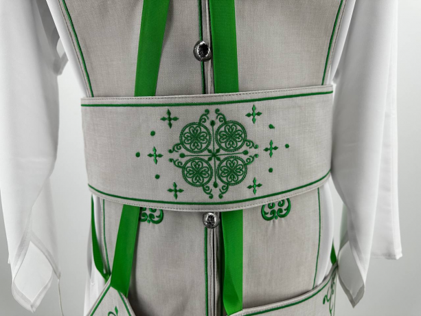 Облачення священника грецький крій, вишите на льон  - габардині з пришивним галуном, вишивка "Антична"