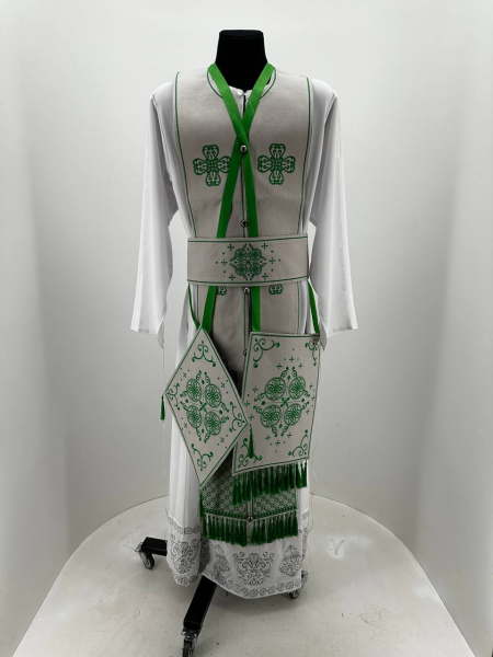 Облачення священника грецький крій, вишите на льон - габардині з пришивним галуном, вишивка "Антична"