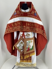 Комбіноване облачення священника вишите на парчі, з вишитими іконами, вишивка &quot;Пасхальна&quot;