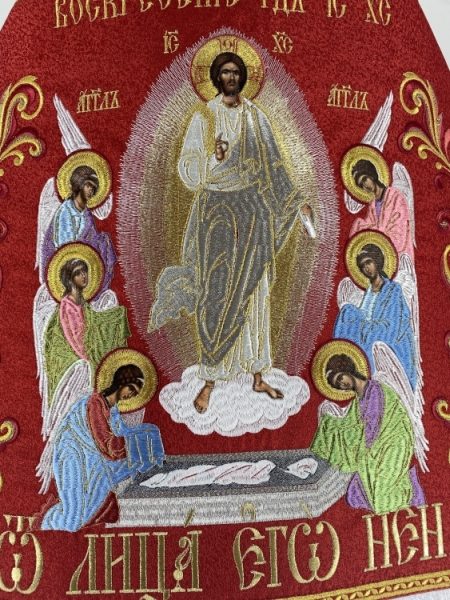 Комбіноване облачення священника вишите на парчі, з вишитими іконами, вишивка "Пасхальна"